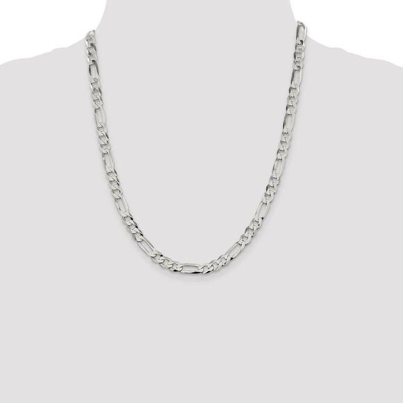 Men's 7mm Sterling Silver Solid Flat Figaro Chain Necklace, 22 Inch - Picture 2 of 8